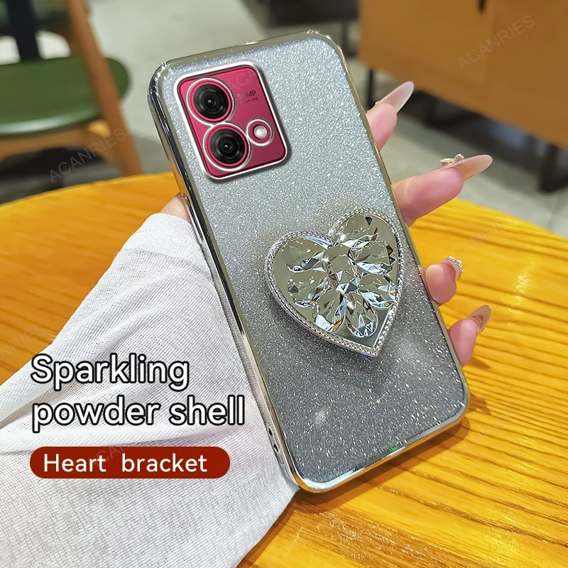 Heart Stand Glitter Plating Silicone Soft Phone Case