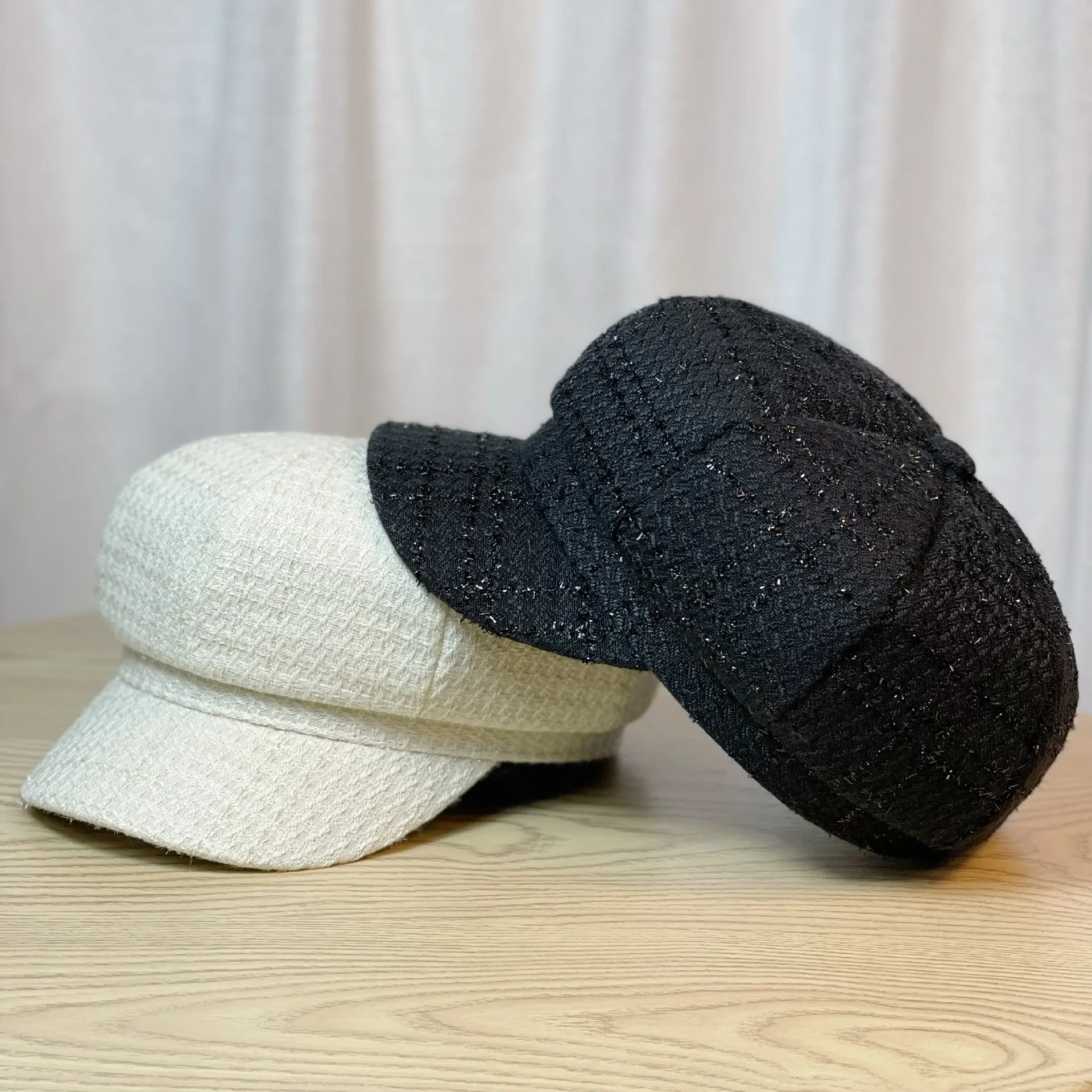 New Japanese solid color thousand-bird check octagon hat woman British retro fashion beret casual all-match newsboy hat
