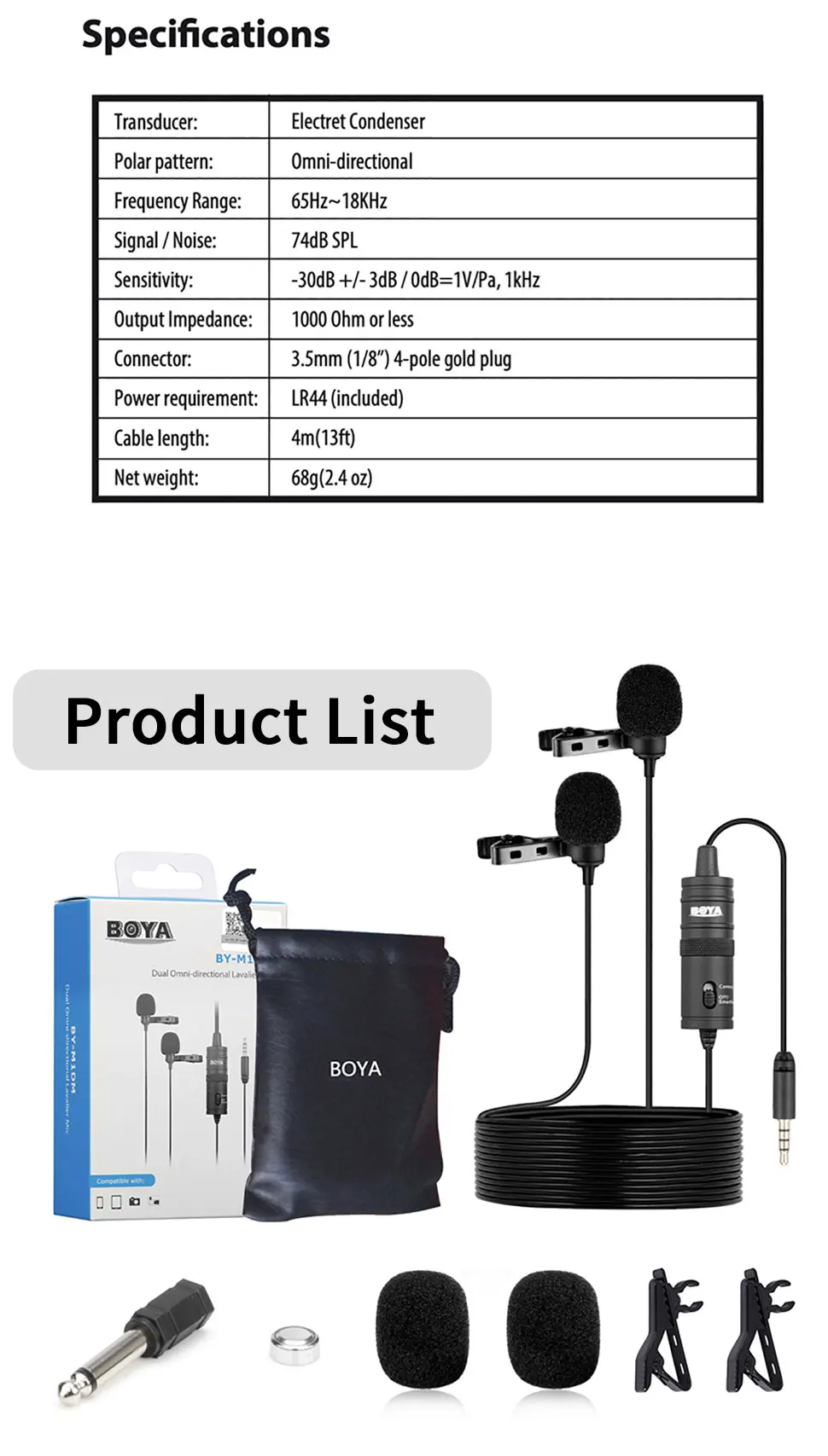 gaming mic BOYA BY-M1/M1 PRO/M1DM 6m Clip-on Omnidirectional Condenser Monitor Lavalier Microphone for Canon iPhone Podcast Nikon Sony gaming headphones with mic