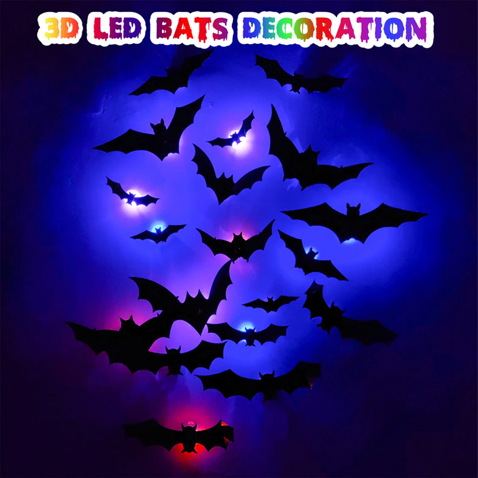 12-60Pack LED Bats Light Wall Decor Realistic PVC 3D Bats Sticker Lights for Home Indoor Outdoor Halloween Party Wall Decoration