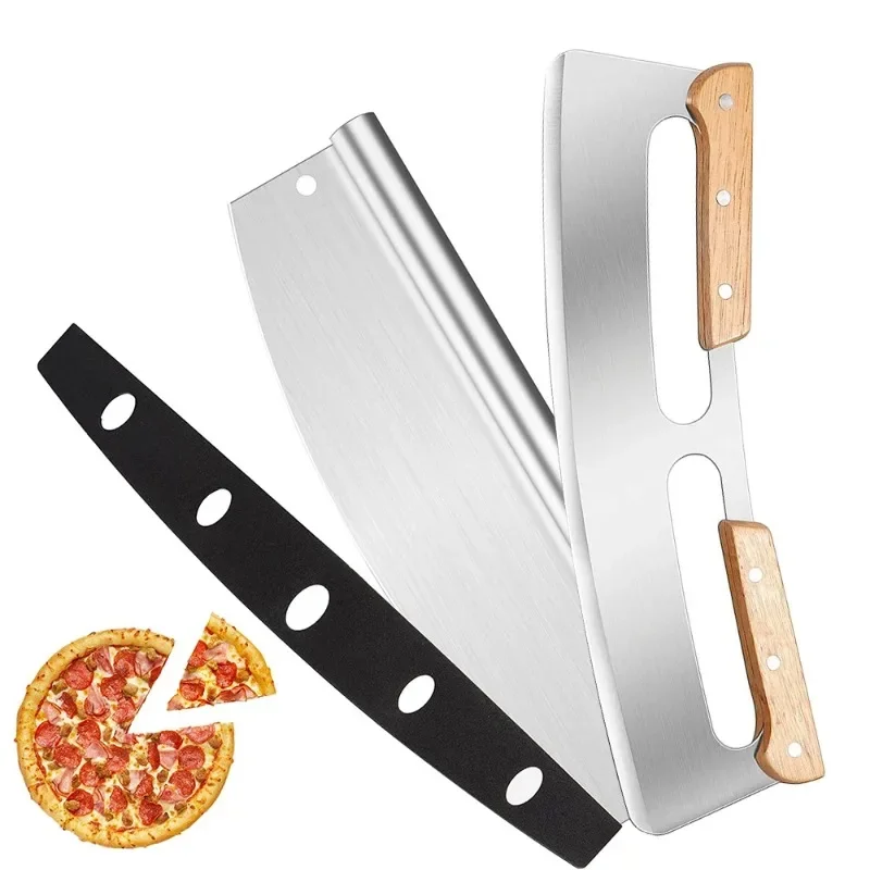 1pc 14 Inch Large Pizza Cutter Stainless Steel Pizza Slicer Knife Sharp Rocker Blade with Cover Kitchen Tools Accessories