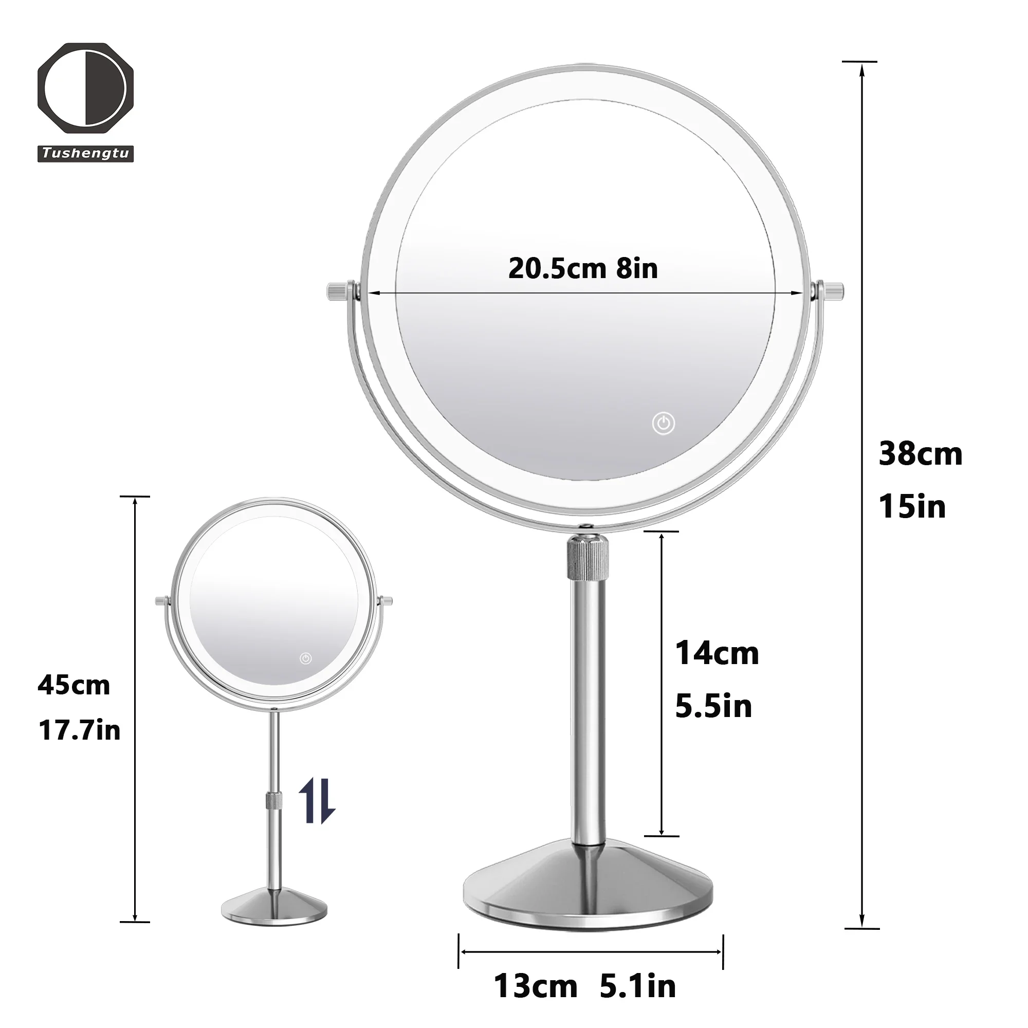 Adjustable USB Charging Led Tricolor Dimming Bathroom Cosmetic Mirrors Wall Folding Makeup HD Mirror with Lights Magnifying