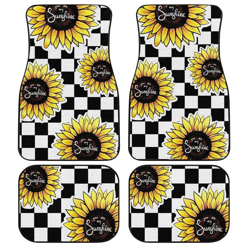 

Checkerboard Sunflower Car Floor Mats Custom Sunshine Car Accessories 4PCs Pack
