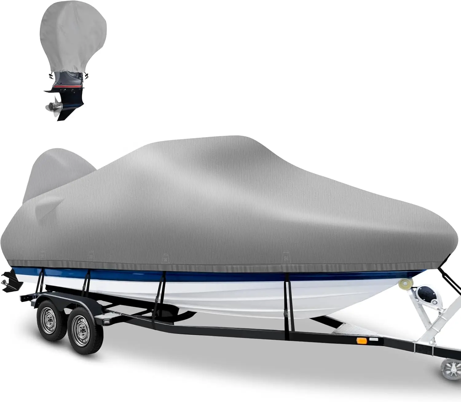 with Motor Cover,Waterproof 1200D Heavy Duty Marine Canvas Trailerable Boat Covers for 17 feet 18ft 19' Foot