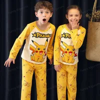 Pyjamas de dessin animé pour enfants de 3 à 5 7 9 11 13 ans, ensembles de vêtements pour garçons, vêtements de maison pour filles, pyjama Pikachu à manches longues, vêtements de détente pour adolescents 3