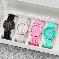 4PCS Fashion Women's Watches Casual Silicone Band Analog Quartz Watch Set（Without Box）
