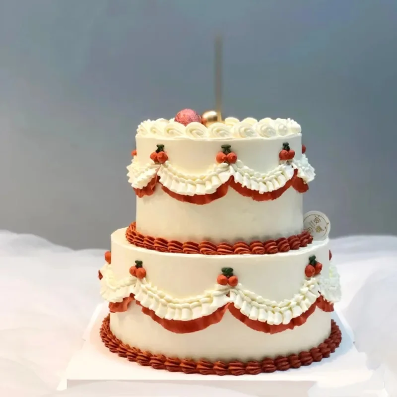 Retro Double Layer Simulation Cake Model Fake Cake 6/8 Inch Plastic Foam Dessert Display Birthday Props Wedding Party Decor food model