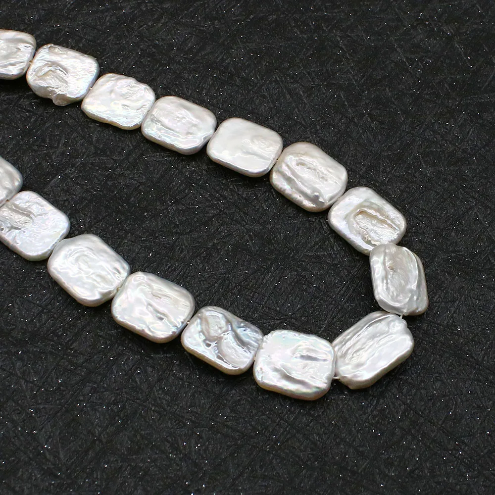 1 Strand 15x20mm Natural Freshwater Pearl Loose Beads Strand Rectangle Shaped DIY for Making Necklace Bracelets White Color