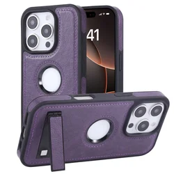 Elegant Leather Case with Hidden Stand and Logo Cutout - Foldable Holder Phone Cover - iPhone 11 Pro (PURPLE)