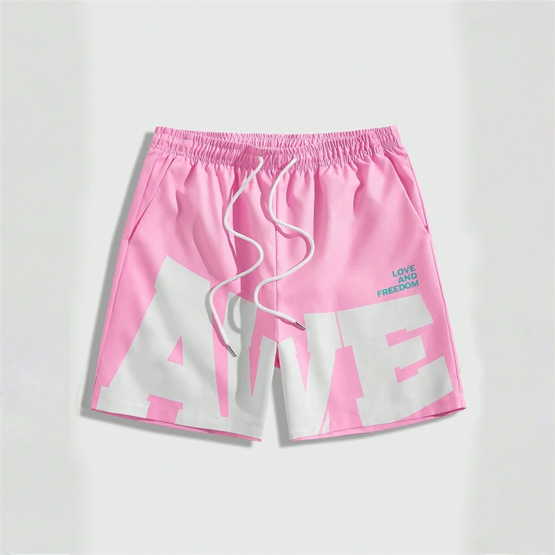 Simple AWE Letters Mens Short Pants Fashion Trend Streetwear 3D Printed Beach Shorts Loose Harajuku Cool Hip Hop Board Shorts 3