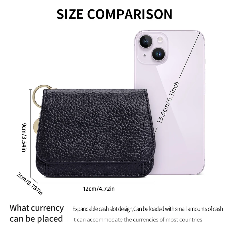 Elegant Women's RFID Blocking Genuine Leather Wallet with Keychain and Zipper Coin Pocket