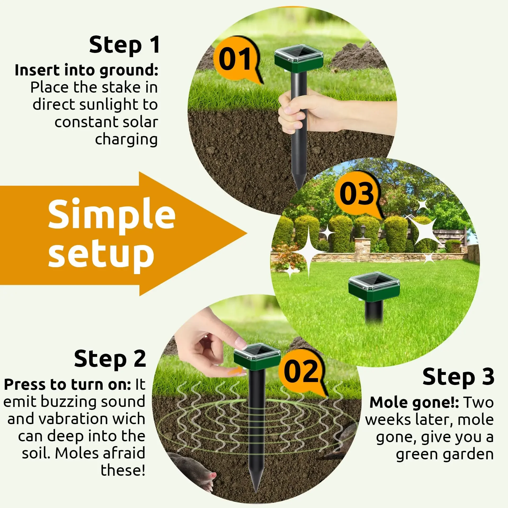 Animal Repellent Solar Ultrasonic Rat Repellent Built-in Buzzer Outdoor Ultrasonic GardenLawn LED Electronic Breeding snake Repellent