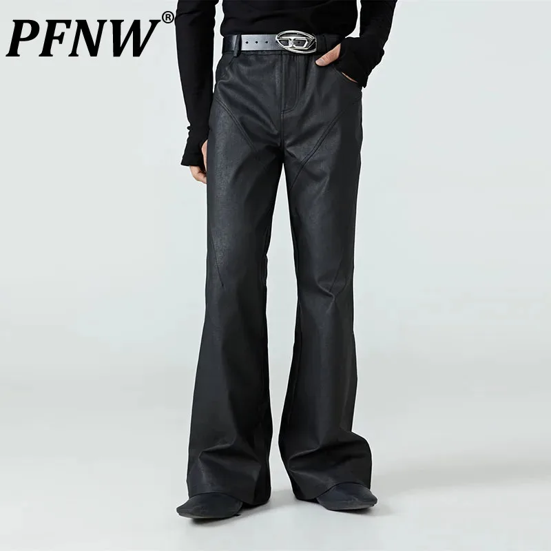 

PFNW Men's Tide Punk Darkwear Waxed Coated Deconstructed Micro Flared Casual Pants New Slim Gothic Fashion Chic Trousers 12Z6801