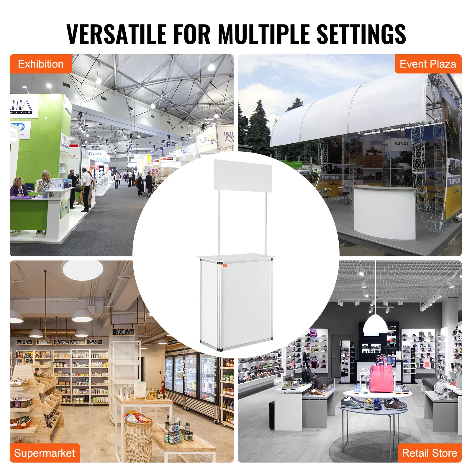 VEVOR Promotion Counter Table Portable Tradeshow Podium Table Display Exhibition Counter Stand Booth Fair  Pop Up Podium Table 5