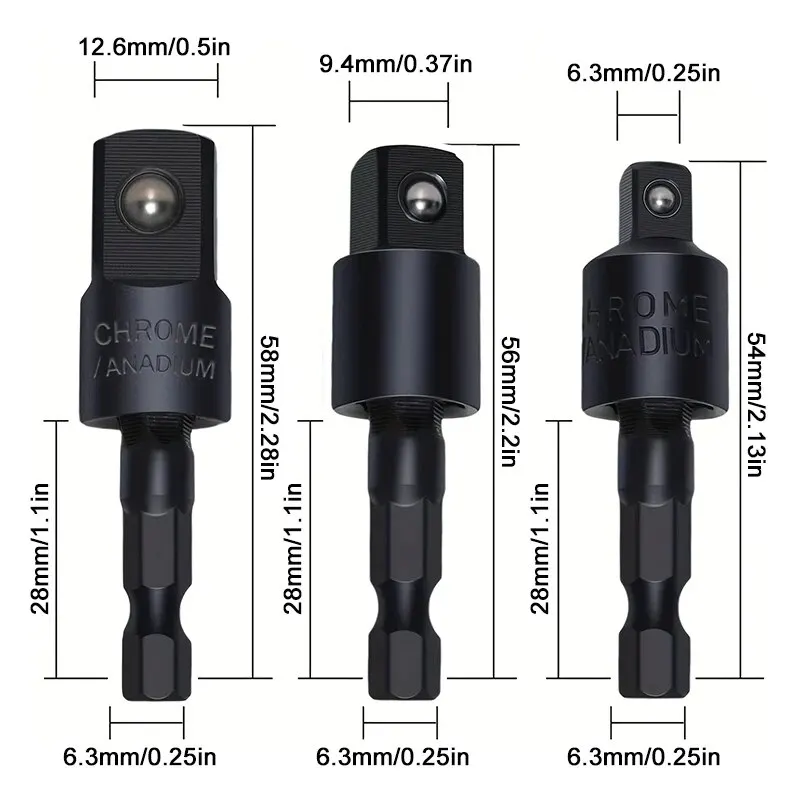 360&deg;electric Drill Air Screwdriver Sleeve Universal Adapter Hexagonal Handle to Square Head Rotary Adapter Connect Rod Tool