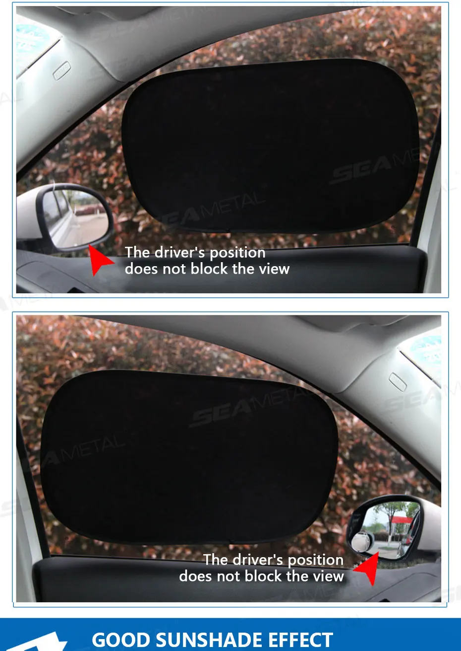 Hands applying static‑cling sunshade to a car window