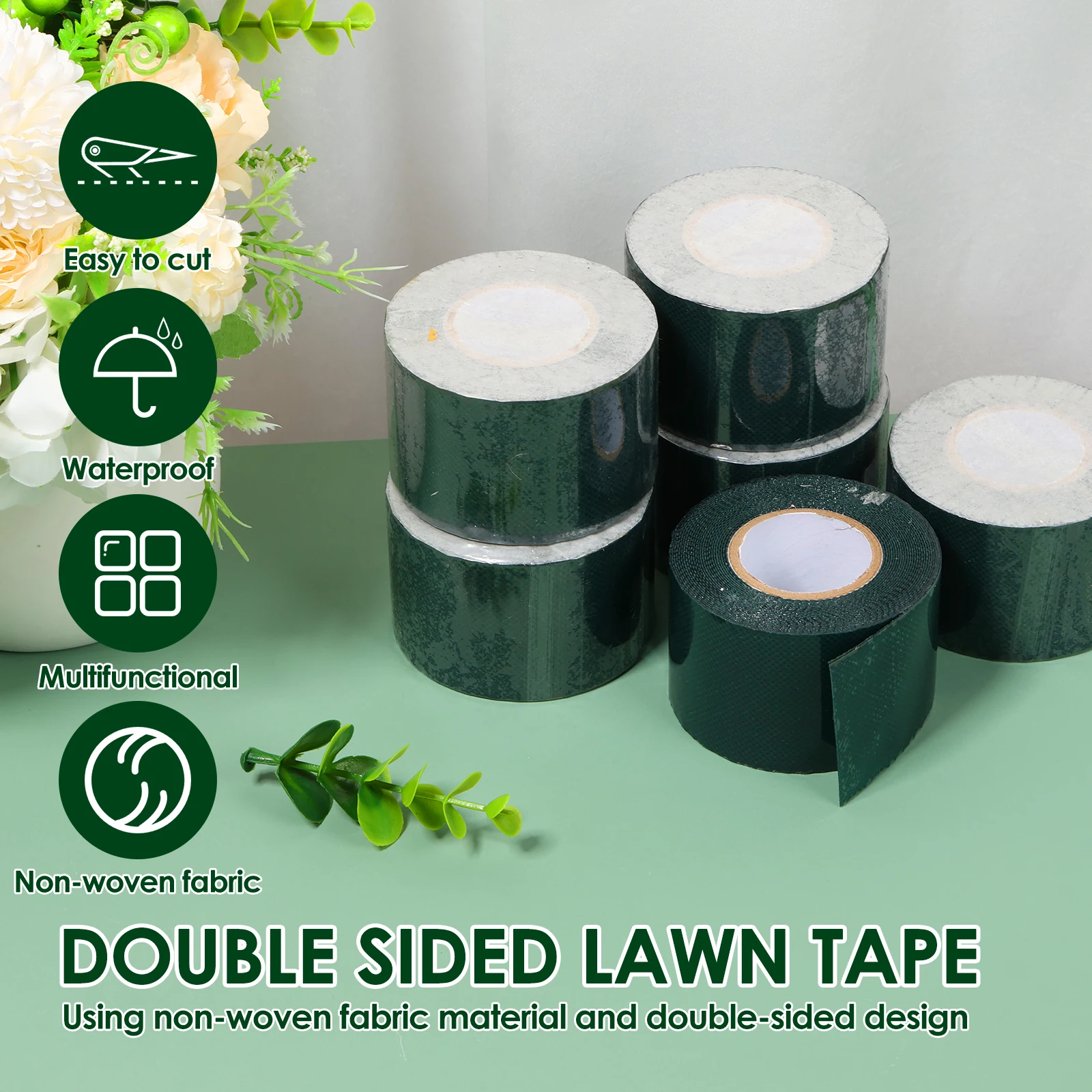 6 Rolls Double Sided Turf Tape 5x500cm Artificial Grass Tape Waterproof Rug Grass Seam for Garden Lawn Carpet Sports Fields
