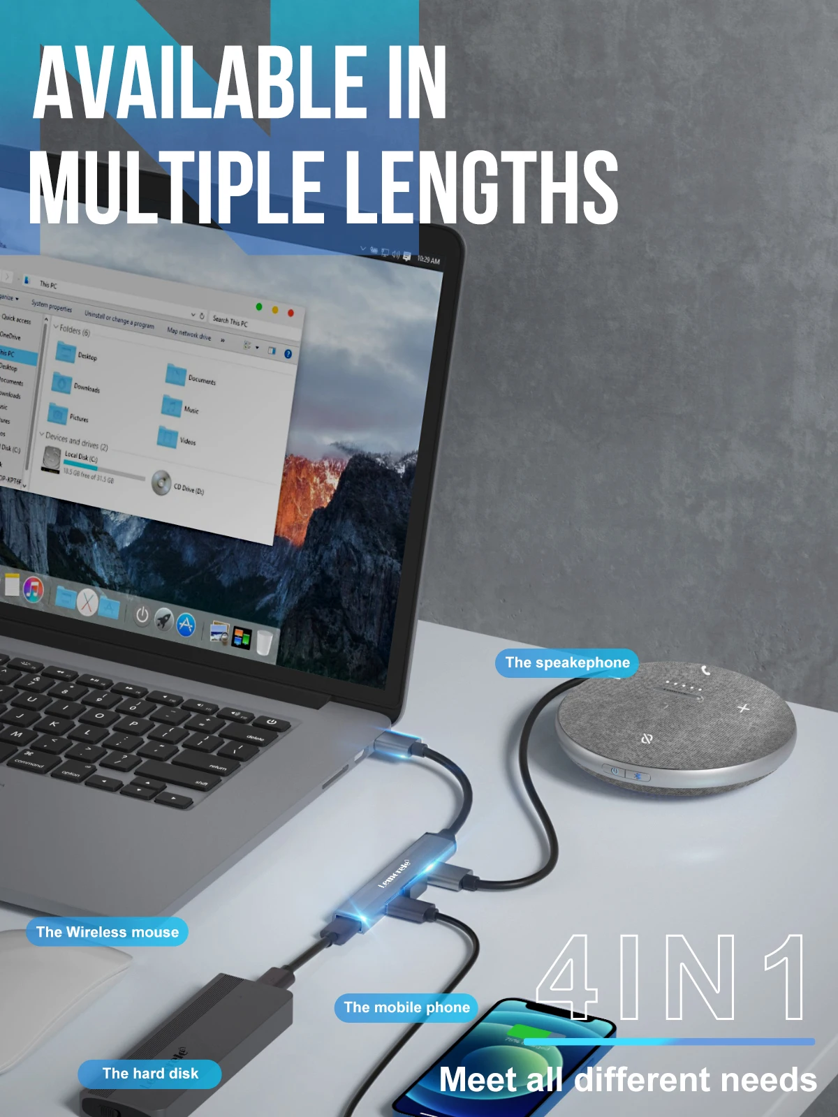 Lemorele-usb um Hub Multi Adaptador Divisor Usb 3.0 Otg Portas Acessórios para Laptop Xiaomi Lenovo Macbook Pro - Imagem 6