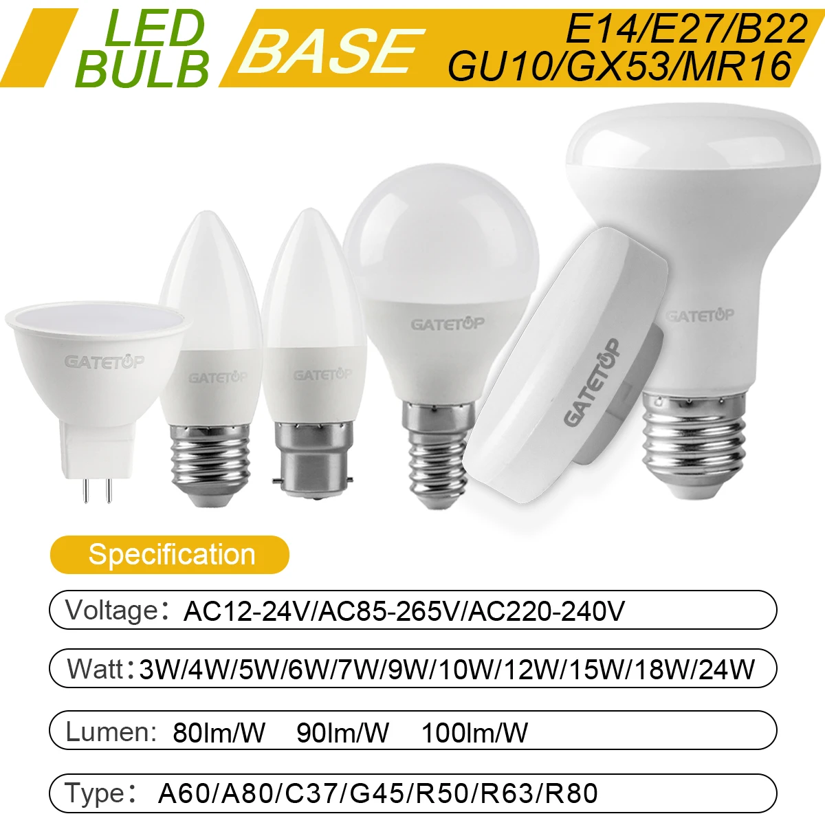 

3/6/8/10 LED Bulb Spotlight AC 220V 24W 18W 15W 9W Warm Cold White Energy Saving LED Hight Lumen E27 E14 GU10 Lighting Bombilla