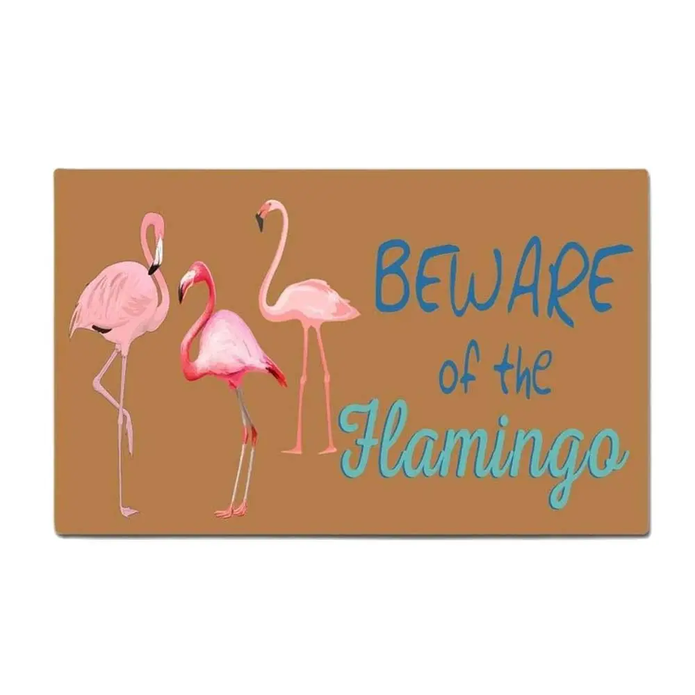 

Beware of The Flamingo Doormat Outdoor Porch Patio Front Floor Christmas Halloween Holiday Rug Decor Home Door Mat