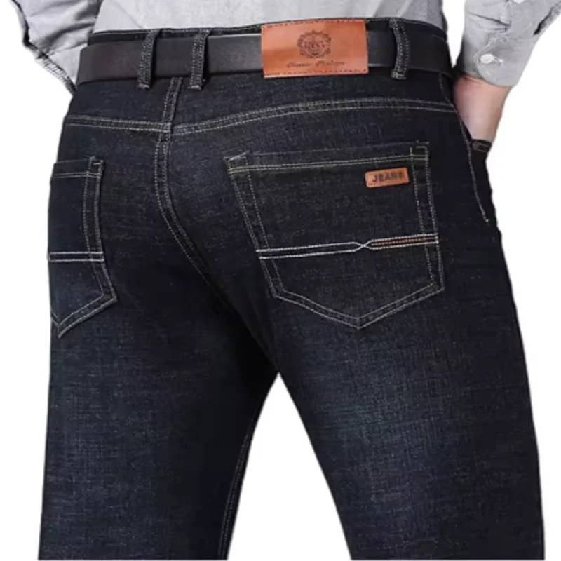 Wthinlee New Business Men's Jeans Casual Straight Stretch Fashion Classic Blue Black Work Pant Denim Trousers Male Clothing 3
