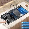 Stainless Steel Waterfall Kitchen Sink With Knife Holder Embossed Extra Large Single Slot Digital Display Faucet Set 4