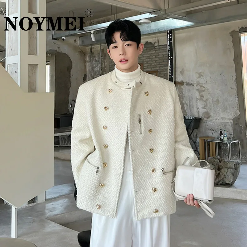 

NOYMEI Double Breasted Hunting Woolen Jacket Korean Standing Collar Suit Coat Top Men's Fashion Blazer Men Autumn Top WA2917