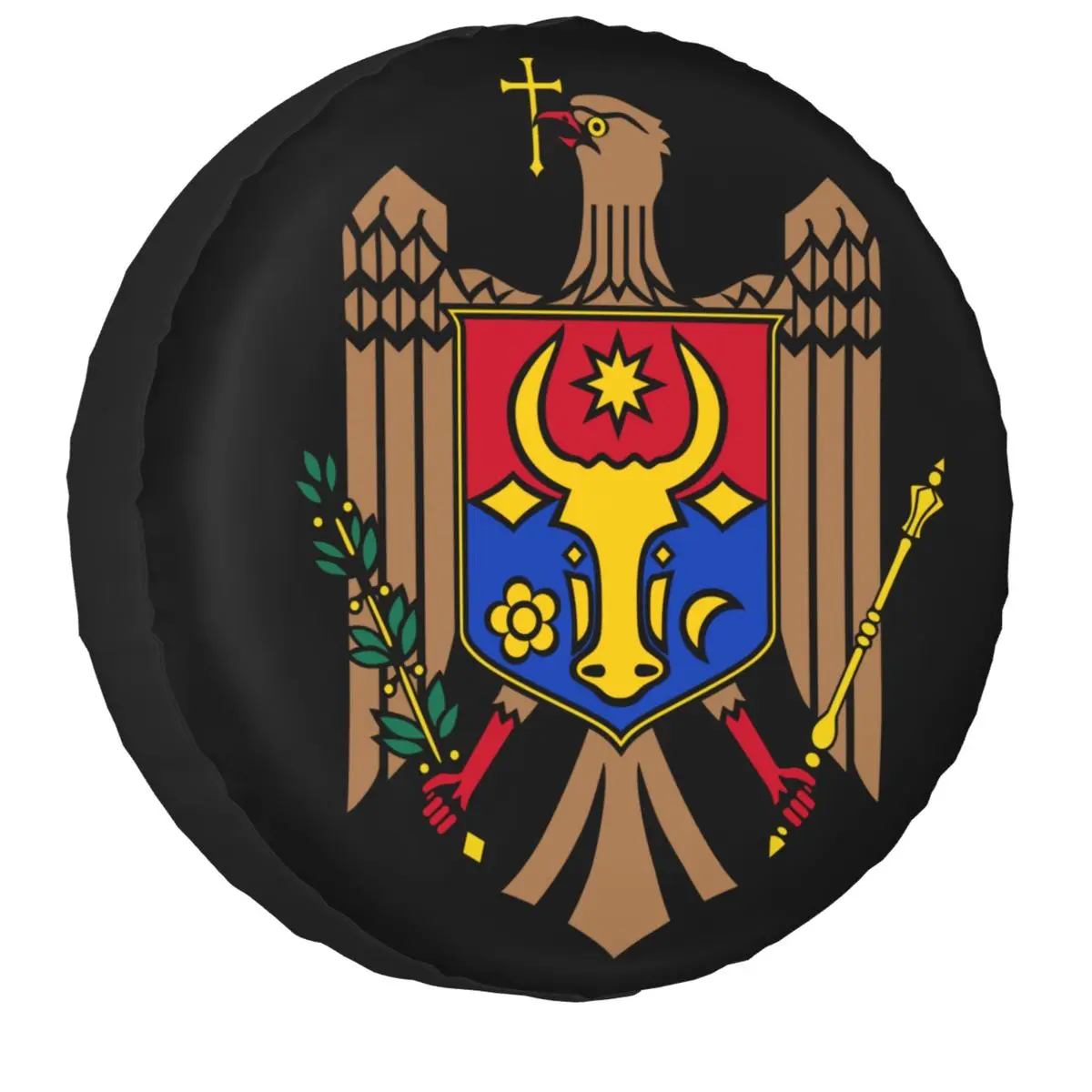 

Coat Of Arms Of Moldova Spare Tire Cover Universal for Prado Jeep RV SUV Camper Car Wheel Protector Covers 14" 15" 16" 17" Inch