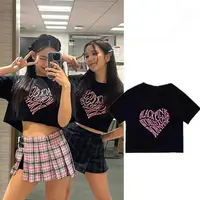 Crop Navel Baring Sport T-shirt Cotton Kpop BP Concert T-Shirts Fashion Summer Clothes Women Pink Clothes Sport Short Sleeves 1