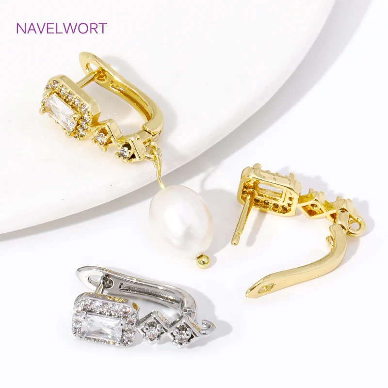 Fashion 18K Gold Plated Inlaid Zircon Shvenzy Earring Fixtures,Brass Earring Hooks Fasteners For DIY Jewelry Making Accessories 4