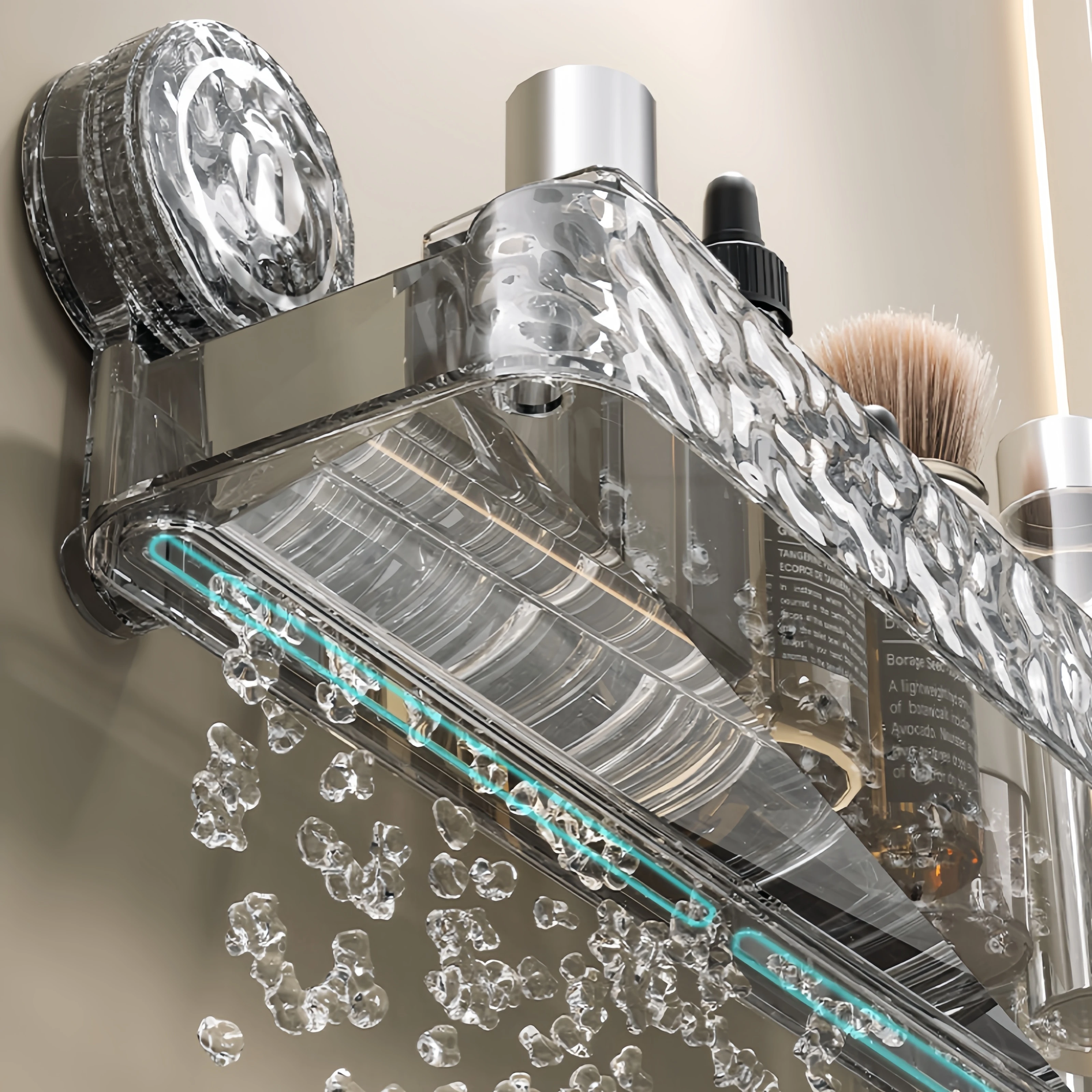 Shower Suction Cup Shelf Basket Light Glacier Pattern One Second Installation bathroom Organizer Storage Rotating to Suck Remove