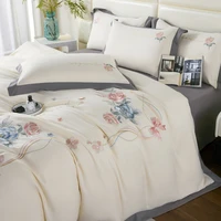 3pcs Polyester Duvet Cover Set (1*Duvet Cover + 2*Pillowcase, Without Core), Elegant Flower Embroidered Bedding Set