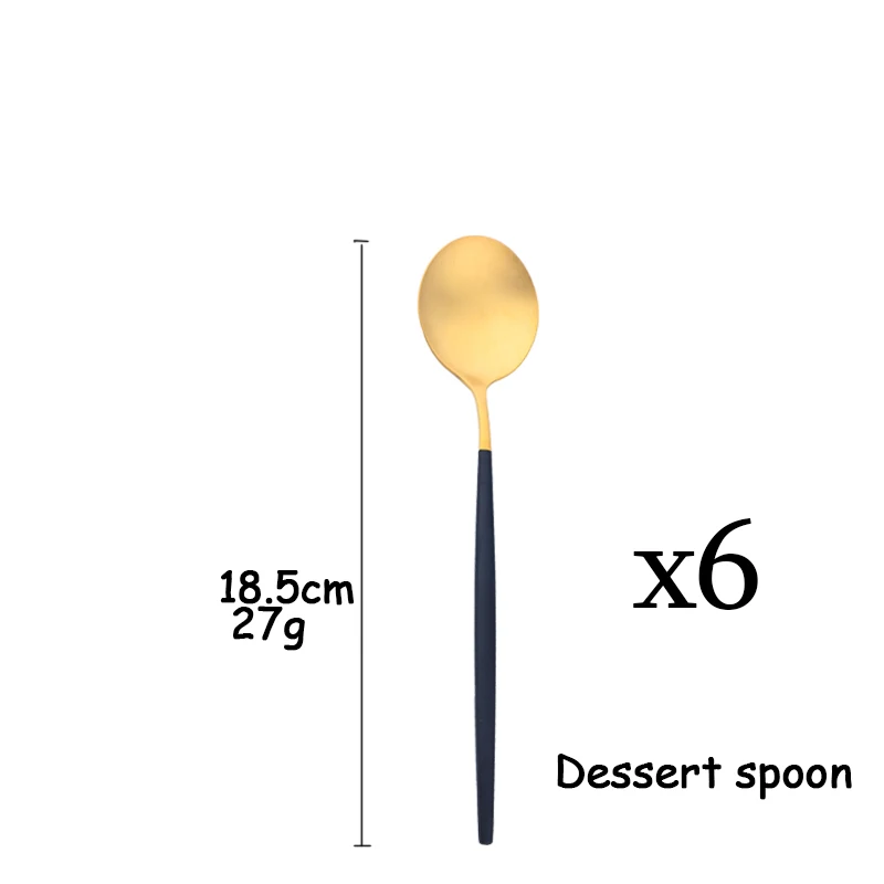 Description Picture 5 of item6Pcs Cutlery Sets Stainless Steel Dinnerware Set Kitchen Western Tableware Black Gold Knife Spoon Cake Fork Dinner Set