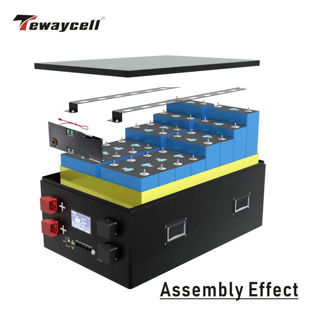 Tewaycell DIY 15Kwh 48V 280Ah LiFePO4 Battery Case Kit 51.2V 300Ah with JK-PB2A16S20P BMS+4.3inch LCD Screen +All Accessories Rechargeable Battery Lifepo4 Battery