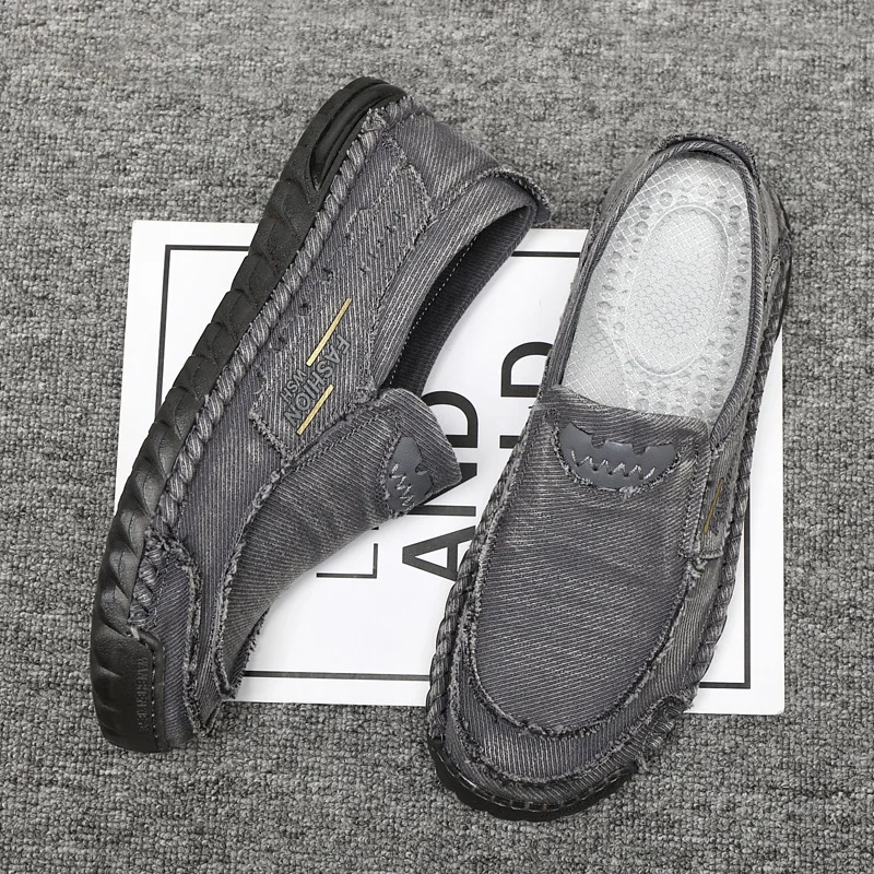 Spring Fashion Low Top Washed Fabric Casual Men's Shoes Breathable Soft Sole Fabric Men's Driving Shoes 2