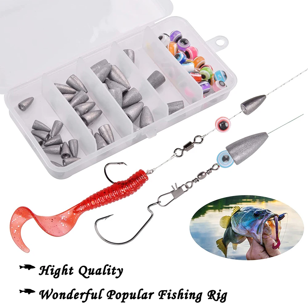 64pcs Fishing Bullet Weights Texas Rig Set Fishing Accessories Sinker Fish  Eye Beads Fishing Tackle Box DIY KIT - AliExpress