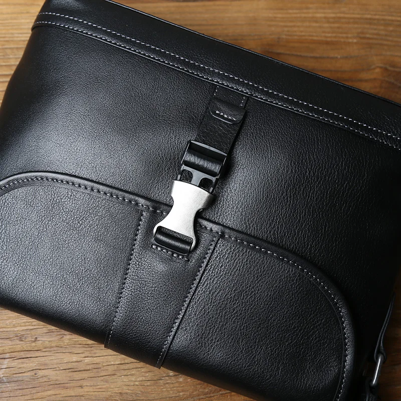 NZPJ Genuine Leather  Men's Shoulder Bag Trendy Top Layer Cowhide Crossbody Bag Flip Cover Men's Messenger Bag For 10 Inch IPad