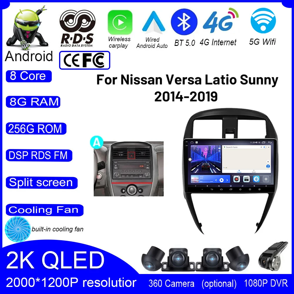 

DSP QLED For Nissan Versa Latio Sunny 2014 2015 2016 2017 2018 2019 Android 14 Car Radio Auto GPS Navigation Carplay Bluetooth