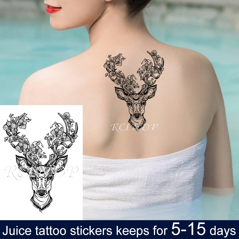 Waterproof Temporary Juice Ink Tattoo Sticker Beautiful Deer Flower Fruit  Gel Long Lasting Fake Tatto Back Arm Art for Men Women|Temporary Tattoos| -  AliExpress