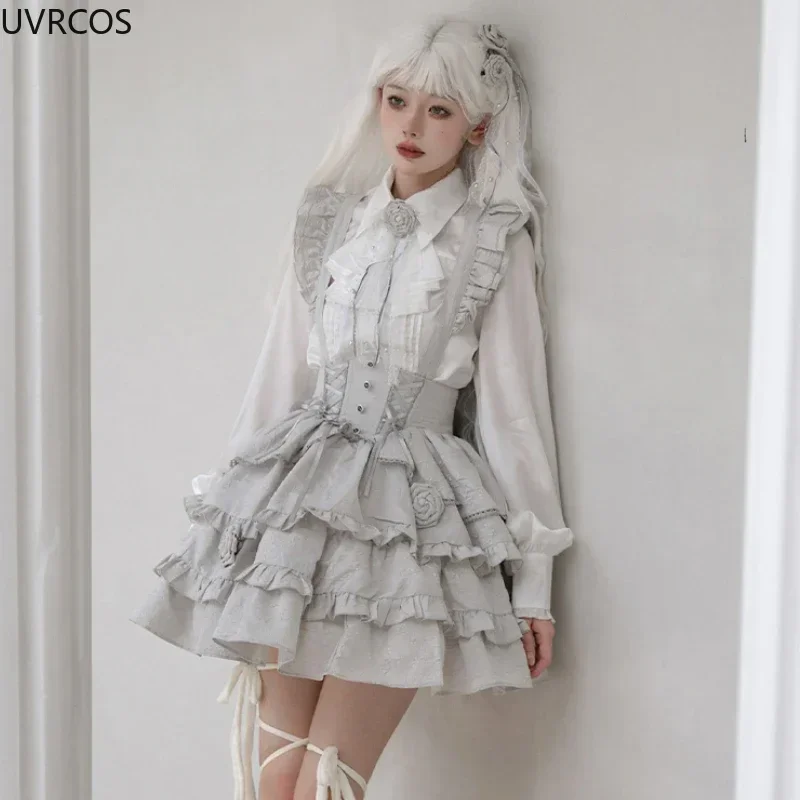 Japanese Victorian Gothic Lolita Dress Women Punk Style Rose Bow Sleeveless Bandage Strap Dresses Harajuku Y2k Party Mini Dress lolita dress lolita cosplay costumes