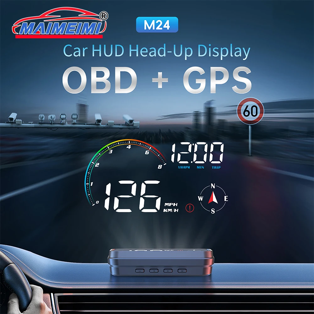 M24 자동차 HUD 헤드업 디스플레이 OBD2 범용 듀얼 모드 베이더우 위성 GPS 온보드 컴퓨터 디스플레이 전자 속도계