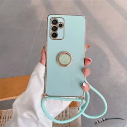 Luxury Plating Ring Holder Crossbody Lanyard Case with Back Cover for M15 5G (Gs zh green)