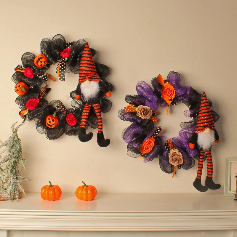 

Halloween Long Legged Doll Wreath Door Hanging Faceless Old Man Wreath Ghost Festival Horror Party Decoration Props