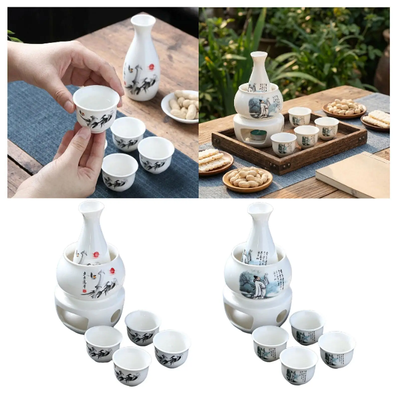 세라믹 사케 세트(워머 포함) 전통 일본 도자기 음료 용기, 가정용 바, 레스토랑용 창의적인 선물 세트