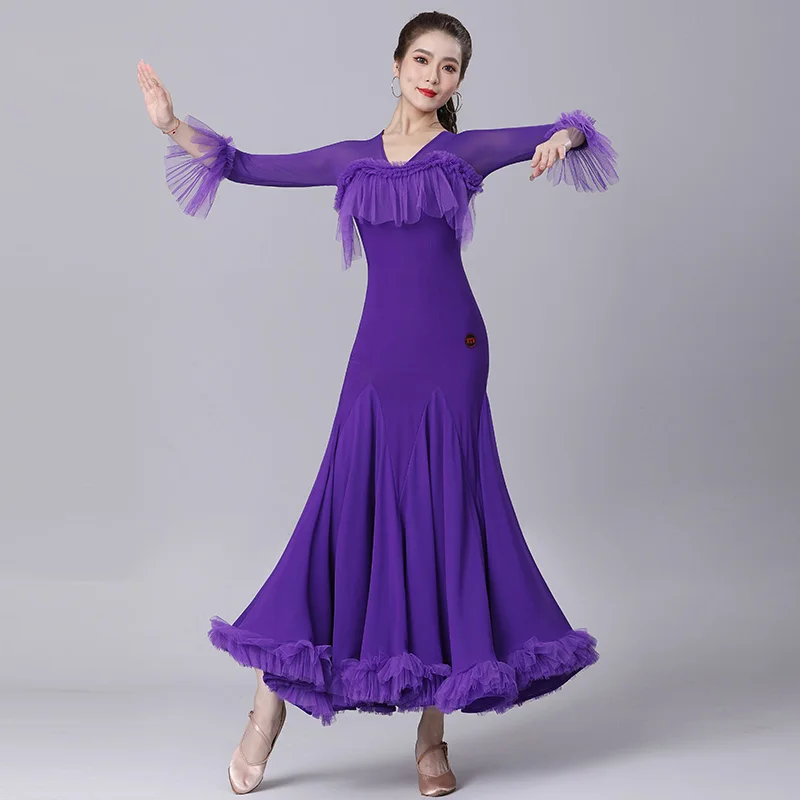 

New Ballroom Dance Dress For Women High-End Waltz Long Sleeved Performance Costumes Waltz Modern Dance Competition Dress DN15358