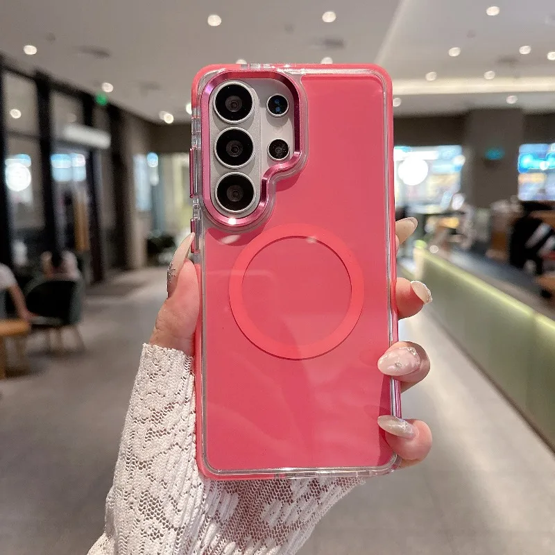 Magnetic Fashion Phone Case with Metal Frame and Lens Cover for Magsafe Compatibility