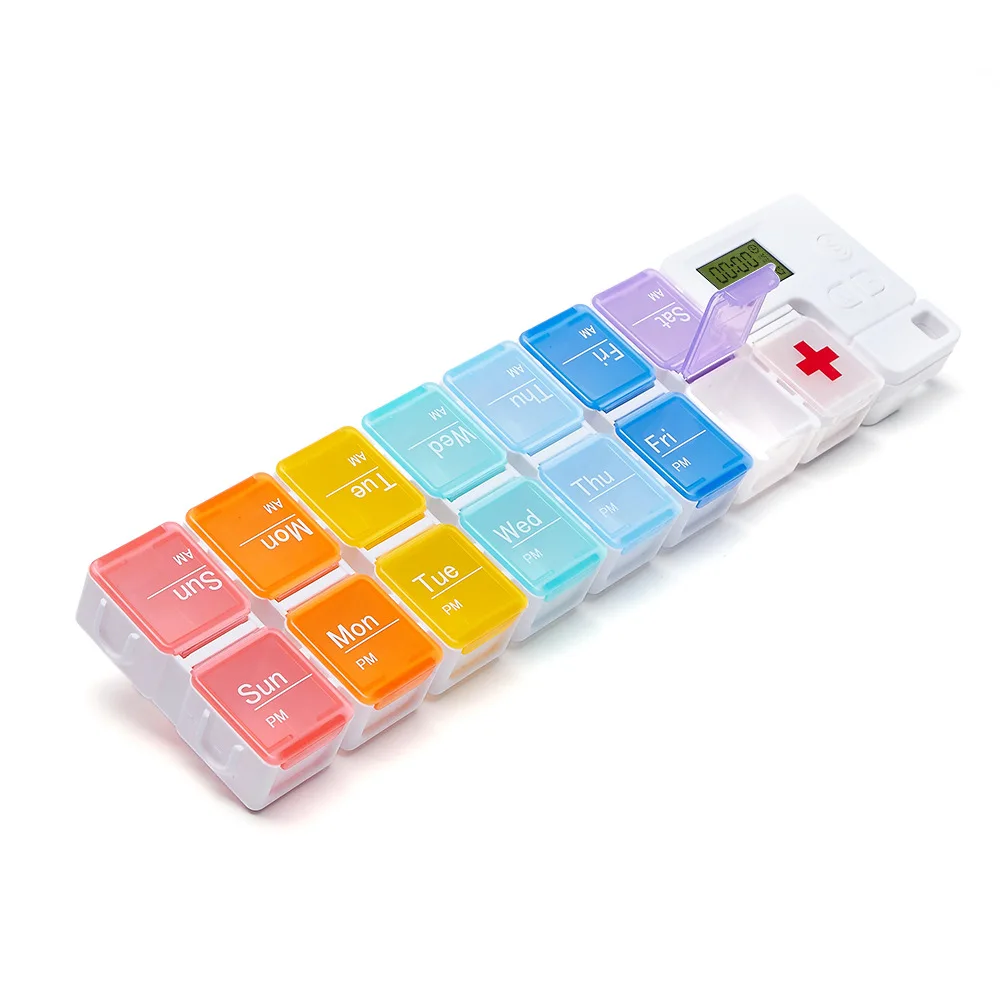 Weekly Pill Organizer with Alarm - Large Capacity AM/PM Vitamin and Medication Storage Box