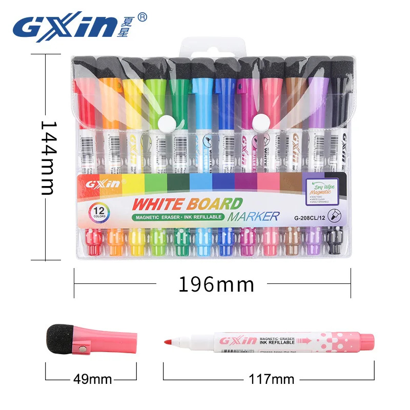 컬러풀 화이트보드 마커 세트(자석 지우개 포함) 8/12개입, 쉽게 지워지는 드라이 와이프, 1-2mm 팁, 블렛 포인트, 세척 가능한 잉크 A3372