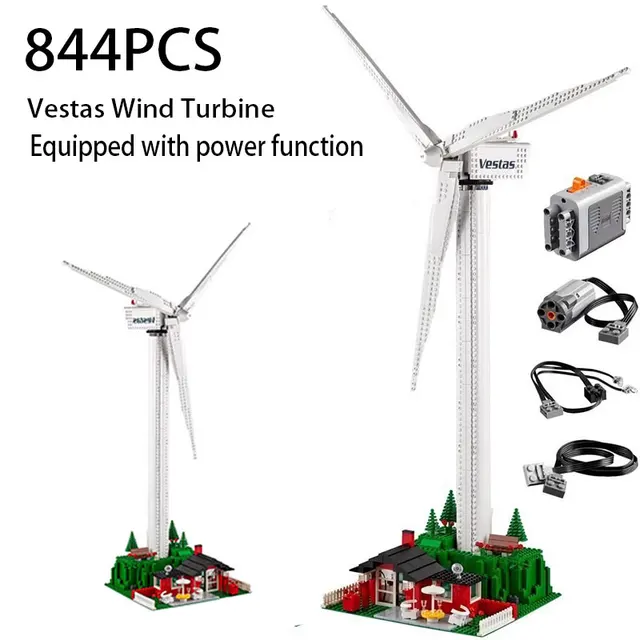844PCS Creative Series Vestas WIND Turbine Building Blocks เครื่องกําเนิดไฟฟ้า Windmill รุ่น 10268 อิฐของเล่นสําหรับเด็กของขวัญ 1