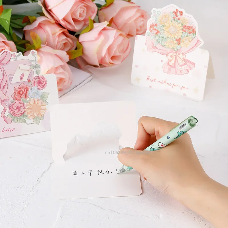 10pcs Bouquet Greeting Card Bow Valentine's Day Christmas Blessing Thank You Gift Message Card for Wedding Bithday Greeting Card